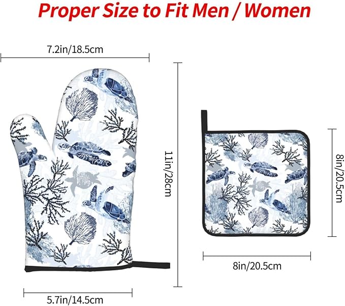 Navy Blue Ocean Sea Turtle Oven Mitts and Pot Holders Sets of 3, Heat Resistant - Image 8