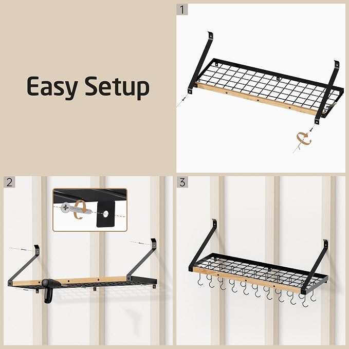 KES Pot Rack Wall Mounted 34 Inch, Pot and Pan Hanging Rack - Image 8