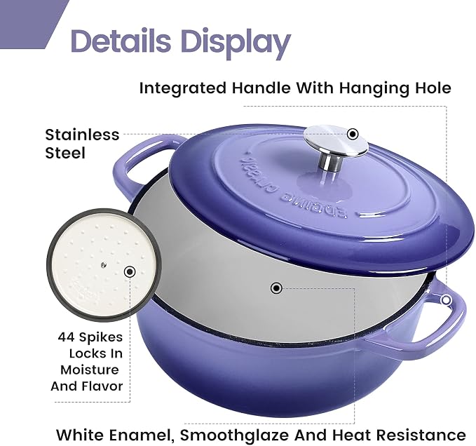EDGING CASTING Enameled Cast Iron Duch Oven, 5.5 Quart Round Dutch Ovens Pot - Image 4