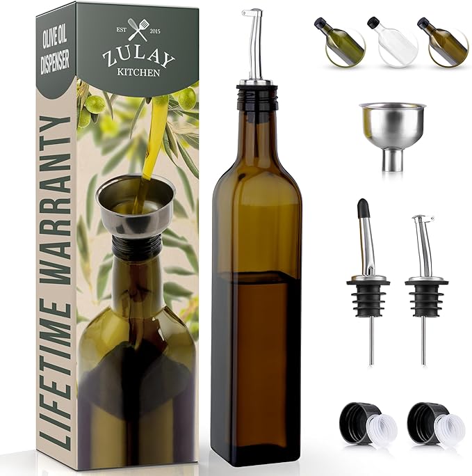 Zulay Kitchen Olive Oil Dispenser Bottle – 17oz Glass Oil Container by ZulayKitchen