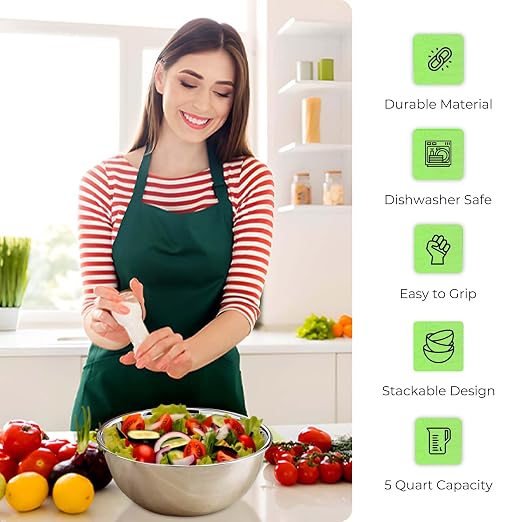 OCS Parts 5 Quart Mixing Bowls | Set of 4 | 11.25-Inch Stainless Steel - Image 4