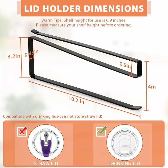 Tumbler Lid Organizer, Horizontal Tumbler Lid Storage Hook Up to 10 Lids - Image 3