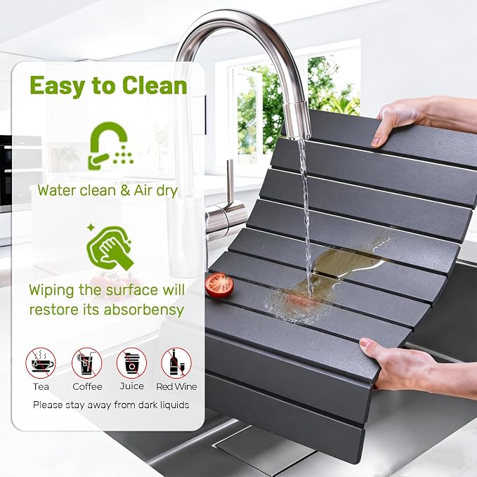 Large Stone Dish Drying Mat for Kitchen Counter, Foldable Diatomaceous Earth - Image 6