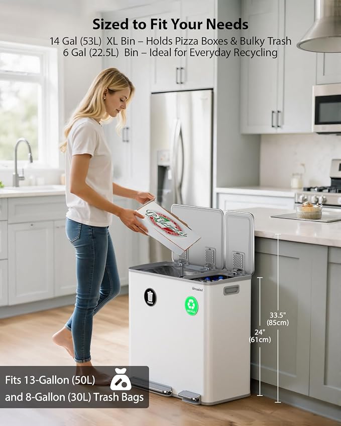 Lovewind Dual Trash Can, 14 + 6 Gallon Garbage Can - Image 2