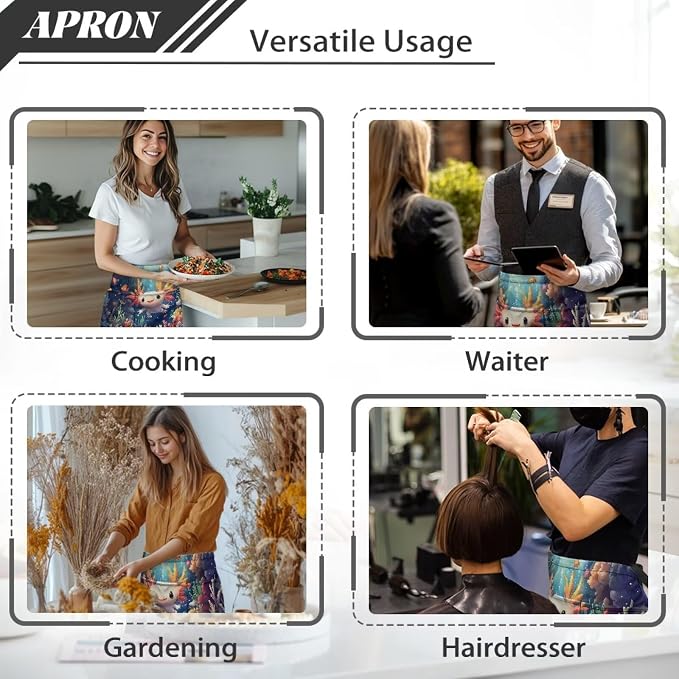 Server Apron with 3 Pockets, Waterproof Oil Waitress Waiter Half Apron - Image 5