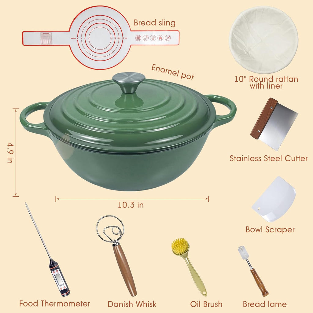 5QT Enameled Cast Iron Dutch Oven for Bread & Multi-Cooking – Complete