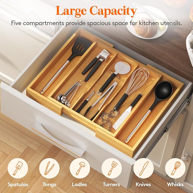 Lifewit Utensil Organizer for Kitchen Drawer, Expandable Cooking Utensil Tray - Image 4