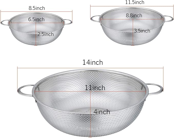 P&P CHEF Colander Set of 3, Stainless Steel Micro-Perforated Colanders Strainers - Image 5