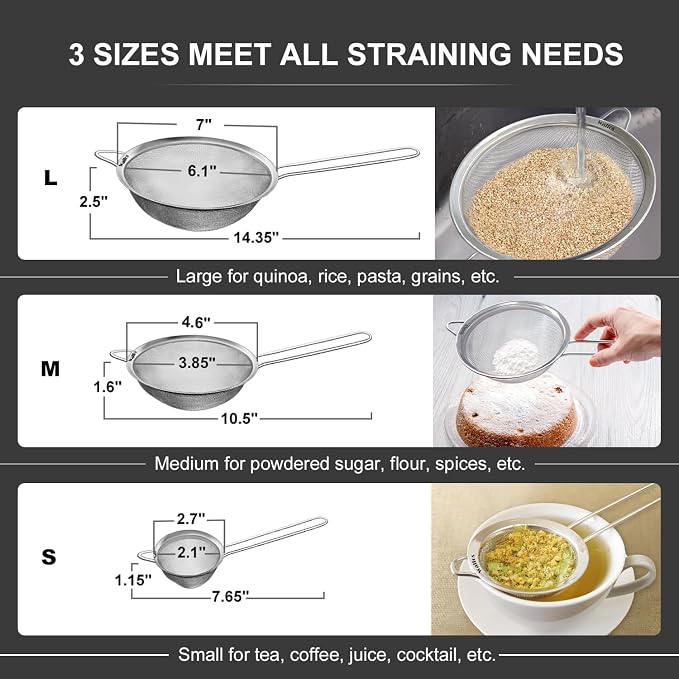 Walfos Fine Mesh Strainer and Fat Skimmer Spoon Set, 304 Stainless Steel Fat - Image 2