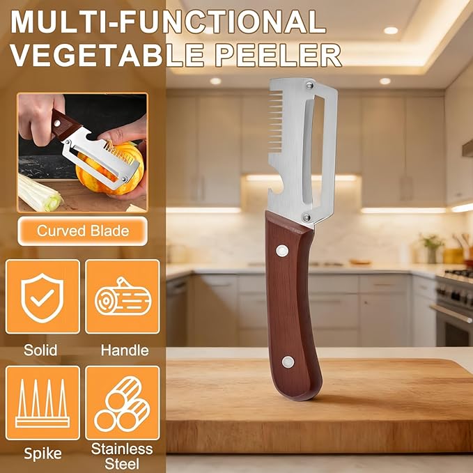 2PCS Multifunctional Vegetable Peeler, Upgrade 3-in-1 Wooden Handle Peelers - Image 3
