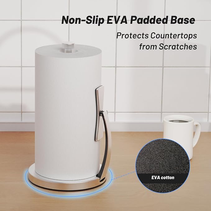 VEHHE Paper Towel Holder Countertop, One-Handed Tear, Stainless Steel, Stand - Image 3