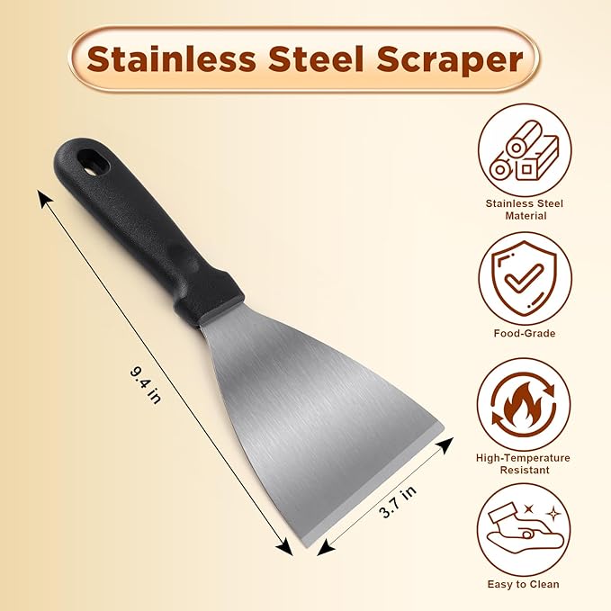 Griddle Scraper，Stainless Steel Grill Scraper, Slant Edge Metal Spatula - Image 2