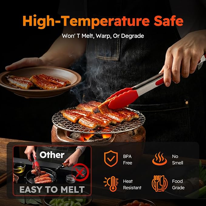 HST Tongs for Cooking with Silicone Tips, Non Stick Kitchen Tongs with Silicone - Image 3