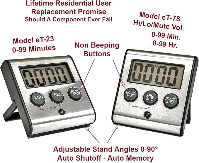 Elegant Digital Kitchen Timer, Stainless Steel Model eT-78, Displays 0-99 Min. - Image 3