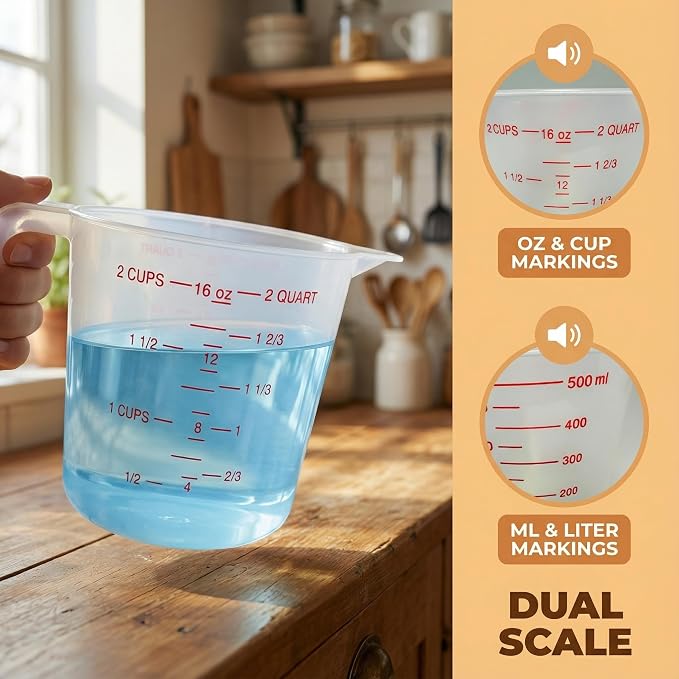 16 Pcs 2 Cup Capacity Plastic Measuring Cup, 16 Oz/500 ml Clear Graduated - Image 4