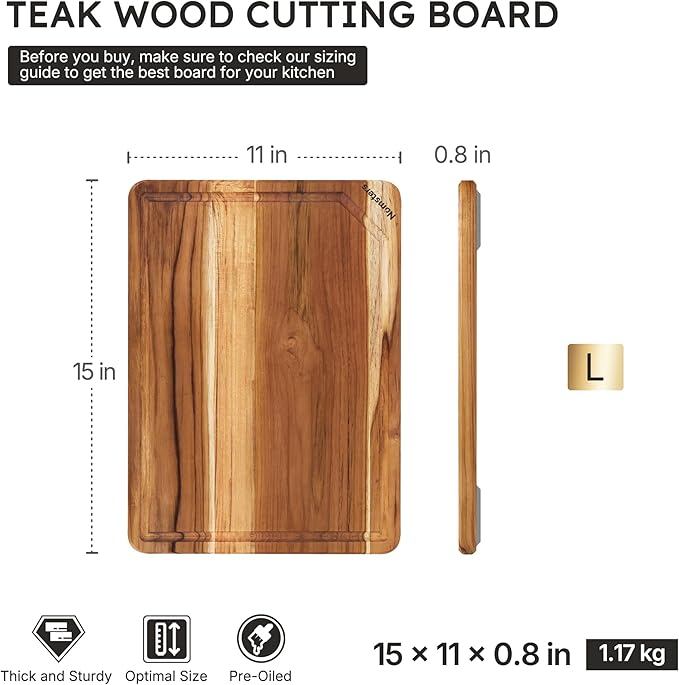 Teak Cutting Board 15inch Non Slip Over Sink Kitchen 2026 First Apartment - Image 2