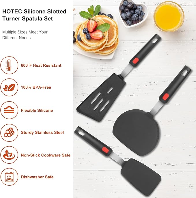 Hotec Silicone Spatula Turner for Nonstick Cookware, Cooking Spatulas 600°F - Image 7