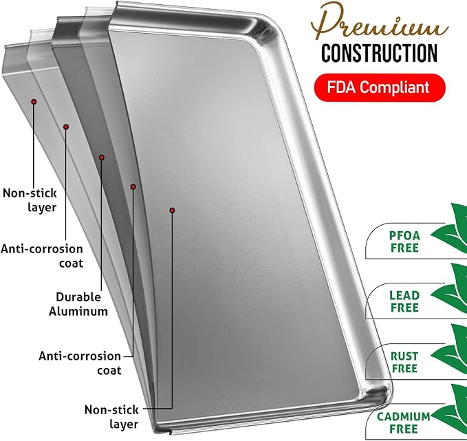 Eatex Aluminum Baking Sheet Set, 12 Pack Cookie Sheet Set, 18” x 13” Steel - Image 3