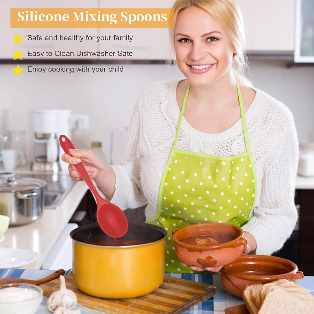 2 Pcs Silicone Nonstick Mixing Spoon, 10.6Inch Silicone Spoons for