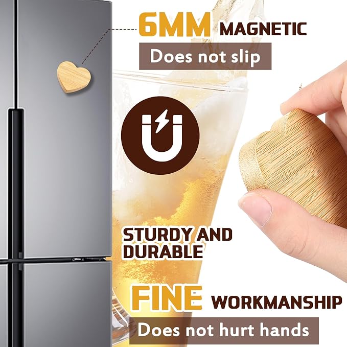 Vesici 24 Pcs Magnetic Bottle Opener 2.5in DIY Bamboo Heart Shape Beer Openers - Image 3