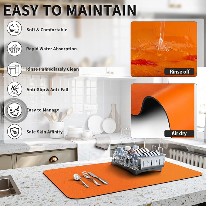 HotLive Dish Drying Mat for Kitchen Counter, Heat Resistant Drainer Mats - Image 4
