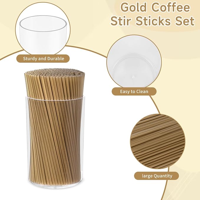 500 Pcs Gold Coffee Stirrers Holder Set Metallic Gold Coffee Stir Sticks - Image 3