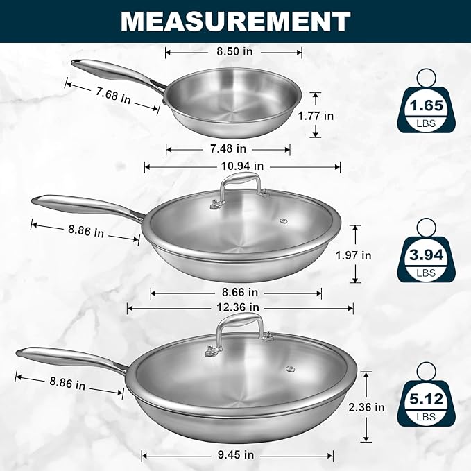 Tri-Ply Stainless Steel Frying Pans Set - Image 3
