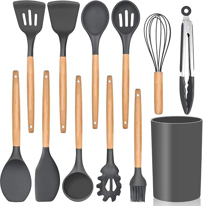 Kitchen Utensils Set of 12, E-far Silicone Cooking Utensils by E-far