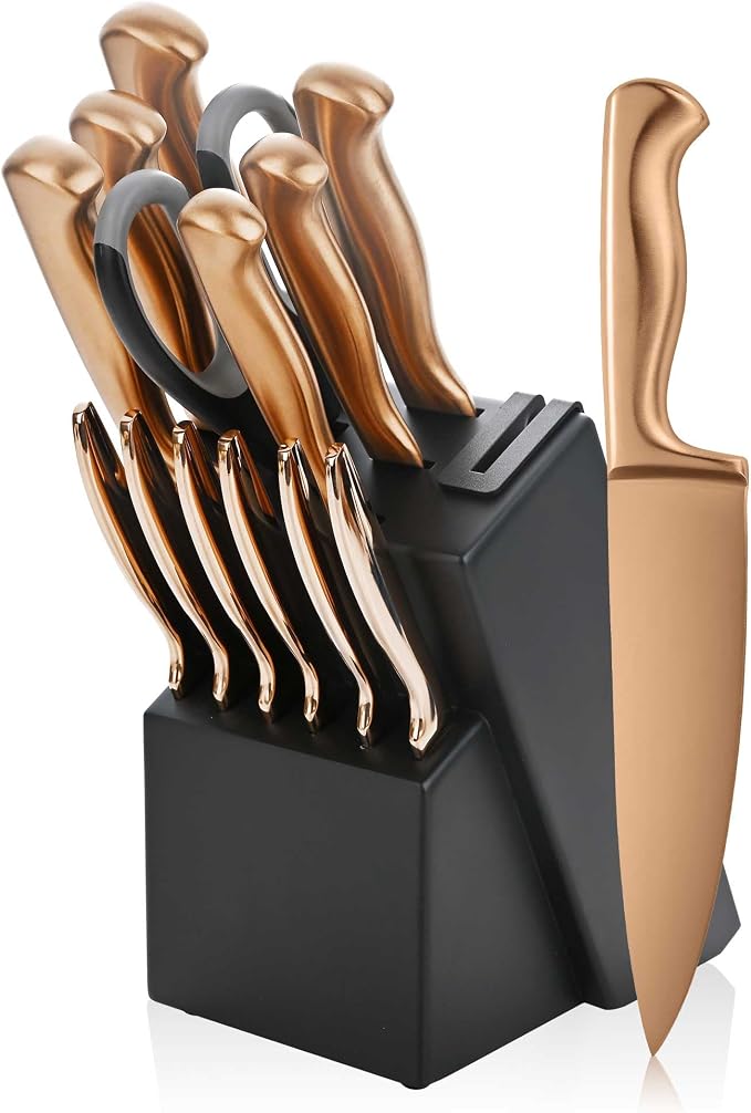 15-Piece Rose Gold Knife Block Set by SuperCook