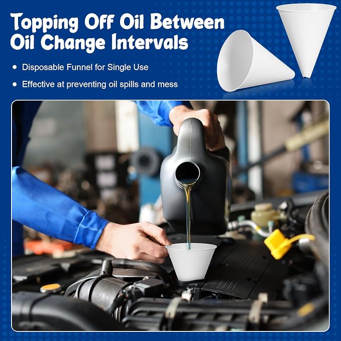 SiliFine 50 Pcs Paper Funnels for Motor Oil 6 oz Disposable Engine Oil Funnel - Image 4