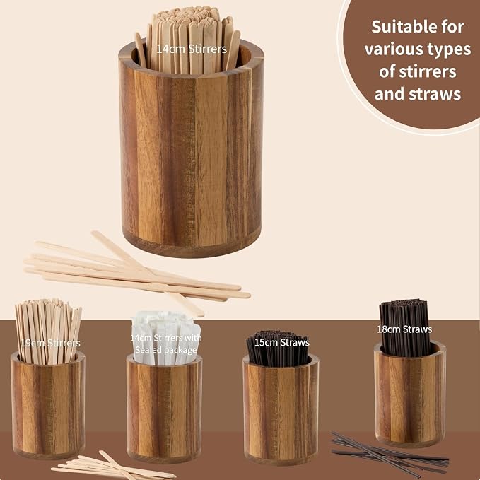 Acacia Wood Coffee Stirrer Holder Set - Image 4