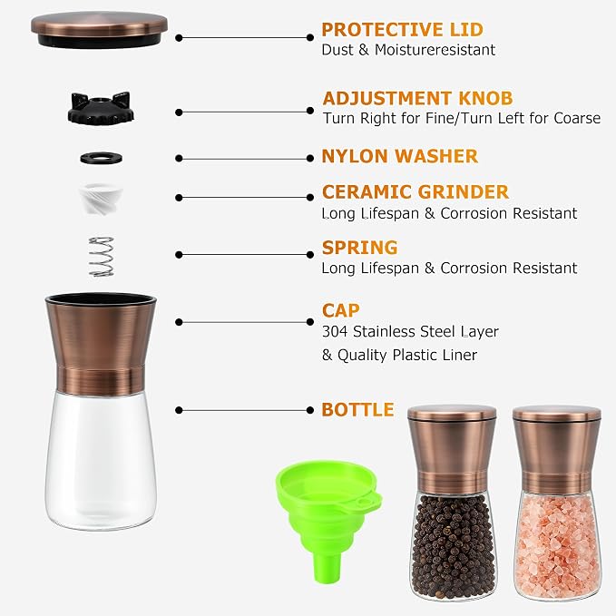 R DRURLCD Short Copper Salt and Pepper Grinder Set of 2, Manual Adjustable - Image 5