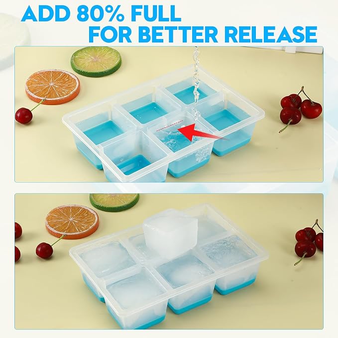 Ice Cube Trays 2 Pack, JRISBO Large Silicone Ice Cube Molds - Image 6