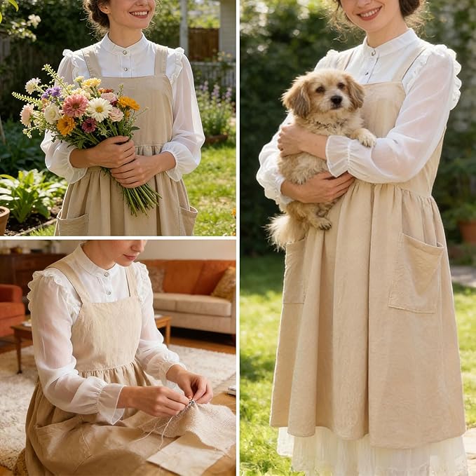 Uaussi Cotton Linen Apron Cross Back Work Apron - Image 3