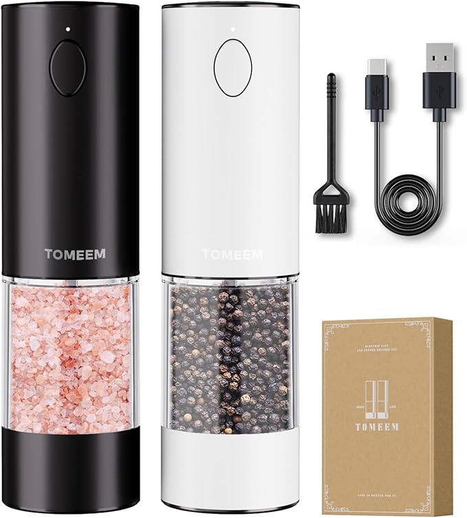 Upgraded Larger Capacity Electric Salt and Pepper Grinder Set Rechargeable by Tomeem