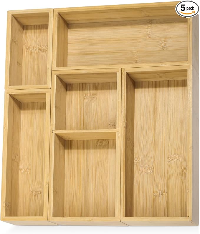 5 Pack Bamboo Drawer Organizer Set by JPPSUJJ