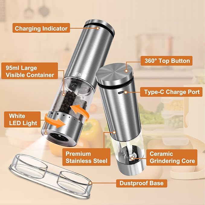 Electric Salt and Pepper Grinder Set Rechargeable, Automatic Salt and Pepper - Image 4