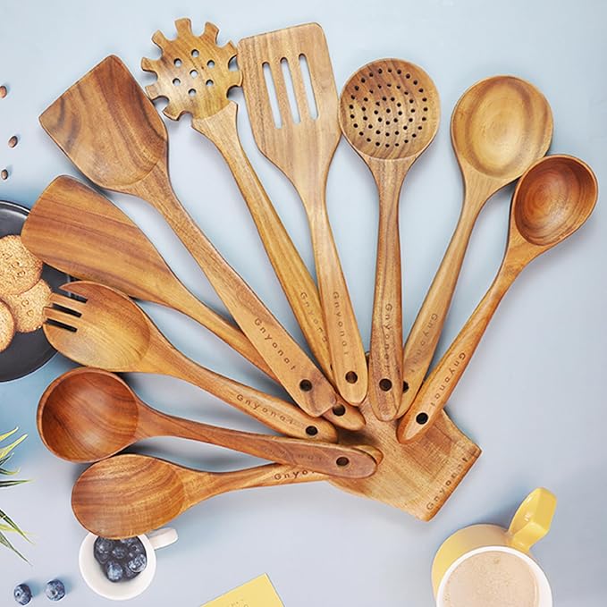 Wooden Spoons for Cooking, Wooden Utensils for Cooking 11 Pcs Wooden Kitchen - Image 5