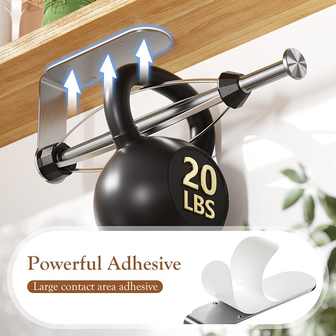 Paper Towel Holder Under Cabinet + Towel Robe Hooks, Single Hand Operable Under - Image 6
