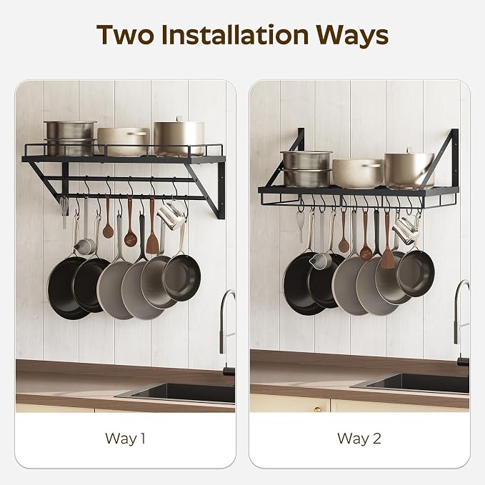 YATINEY Wall Mounted Pot Rack, 23.8 Inch Pot and Pan Organizer - Image 5
