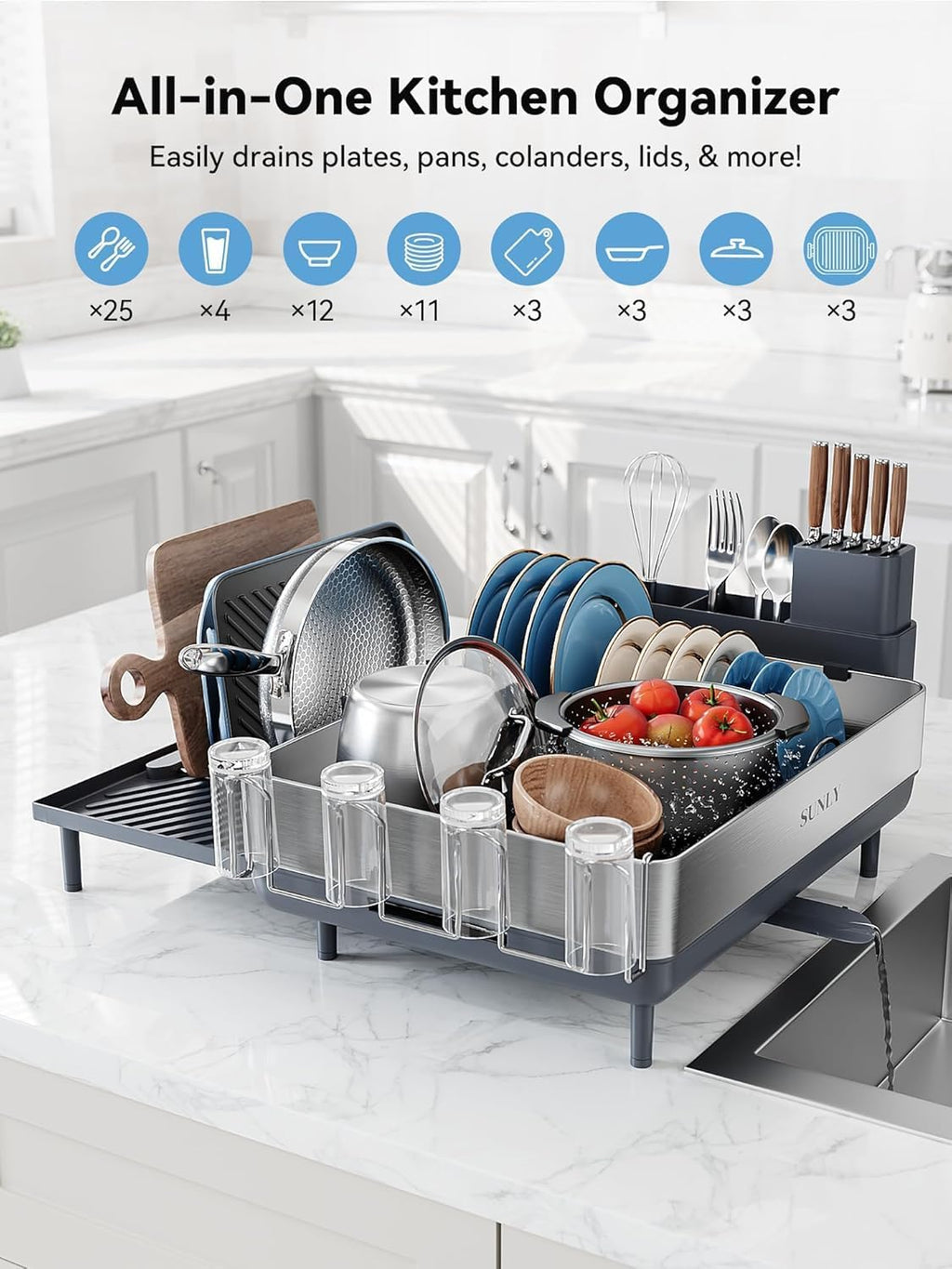 Large Dish Drying Rack, Expandable Dish Racks for Kitchen Counter
