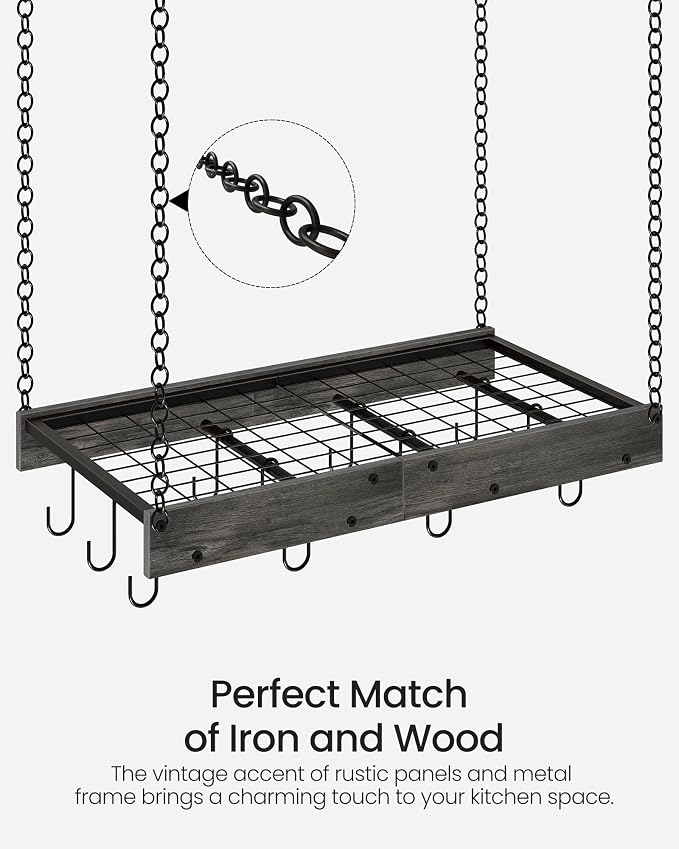 CHOEZON Hanging Pot Rack, Ceiling Mounted Pot Hanger, Vintage Pot Rack - Image 6