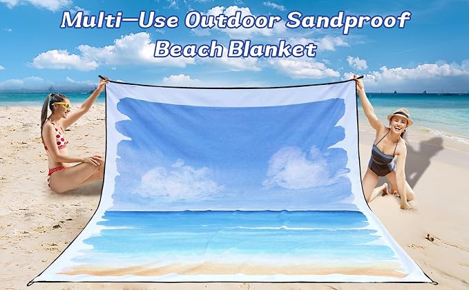 WIWIGO Beach Blanket Waterproof Sandproof Beach Mat 79" X 83"/10'x9'for 2-8 - Image 6