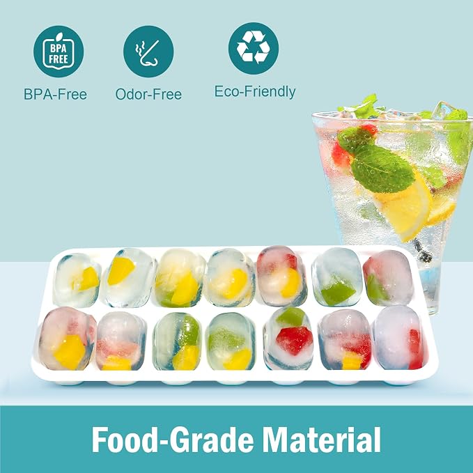 Ice Cube Trays for Freezer – 5 Pack 70 Cubes Total, Reinforced Snap Lids That - Image 2