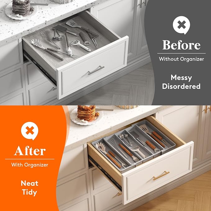 Lifewit Utensil Organizer for Kitchen Drawers, Expandable Cooking Utensil Tray - Image 7