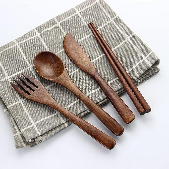 Portable Wooden Cutlery Set for Travel and Camping - Image 4