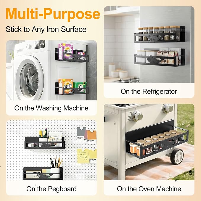Magnetic Spice Rack for Refrigerator, 2 Pack Metal Magnetic Shelf Organizer for - Image 6