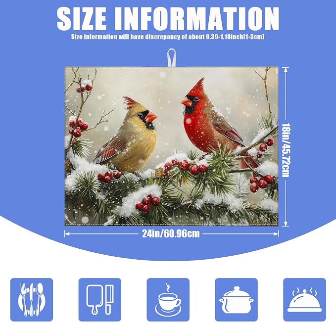 Winter Cardinal Bird Dish Drying Mat - Image 2