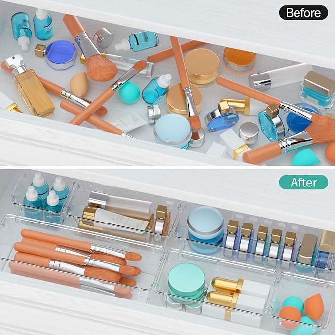 WOWBOX 12 Pack Clear Drawer Organizer Set, Acrylic Drawer Storage Trays - Image 4