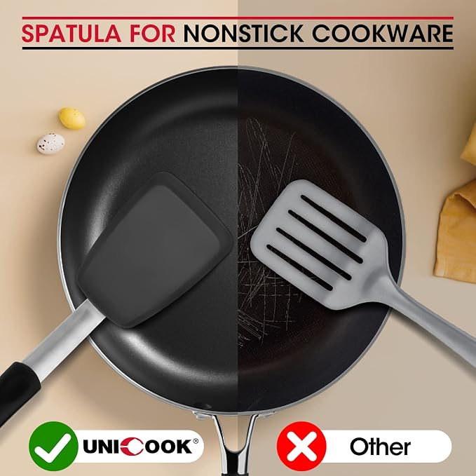 Unicook Flexible Silicone Spatula Turner 2 Pack, 600°F Heat Resistant Spatula - Image 3